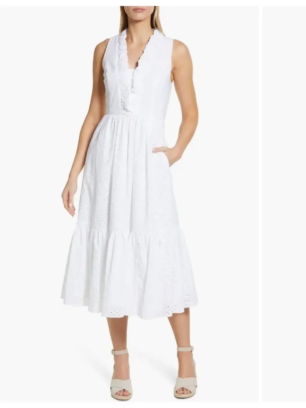 Lilly Pulitzer White Eyelet Ruffle V-Neck Maxi Dress